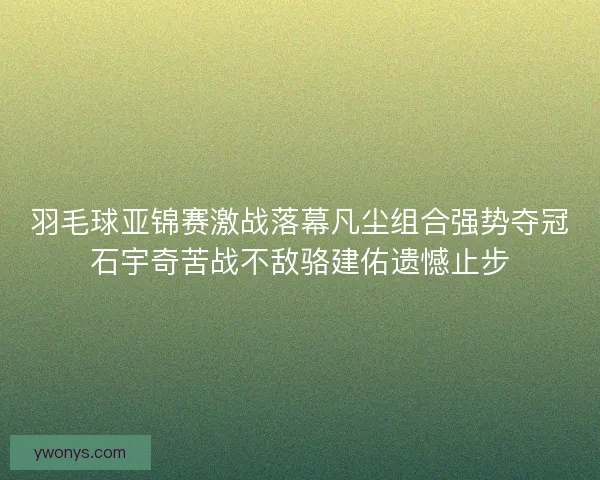 羽毛球亚锦赛激战落幕凡尘组合强势夺冠石宇奇苦战不敌骆建佑遗憾止步
