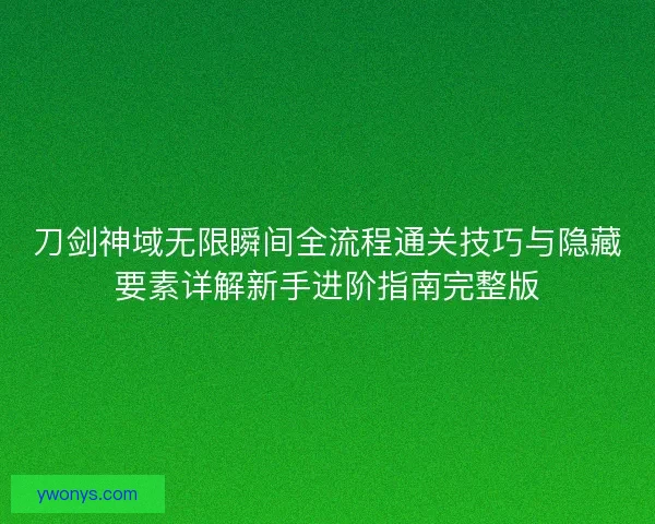 刀剑神域无限瞬间全流程通关技巧与隐藏要素详解新手进阶指南完整版